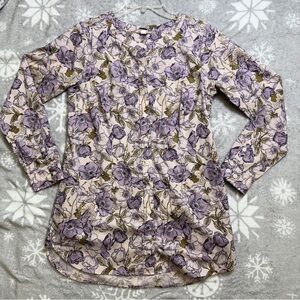 Duluth Trading Womens Shirt Size Small Purple Floral Wrinklefighter Tunic Top